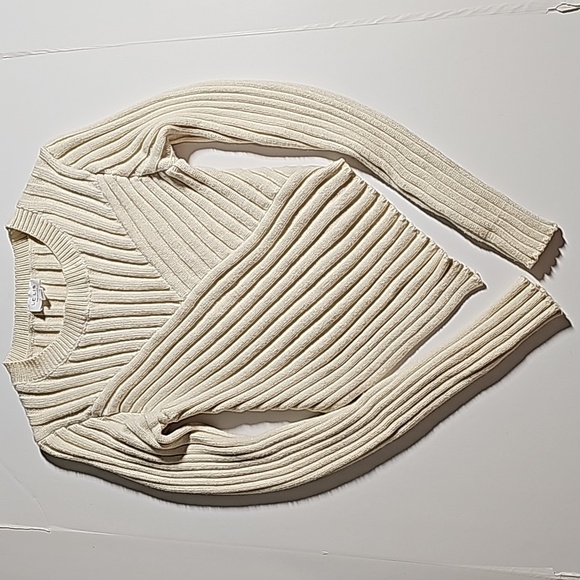 Le Lis Assymetrical Hem Sweater Top Ribbed Crop Round Neck Long Sleeve Cream XS - Picture 8 of 14